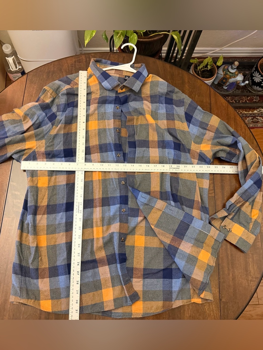 Hart Schaffner Marx Blue and Orange Plaid Button-Down Shirt
